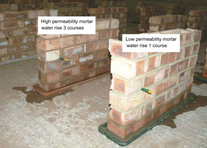 Rising damp in high and low permeability mortars
