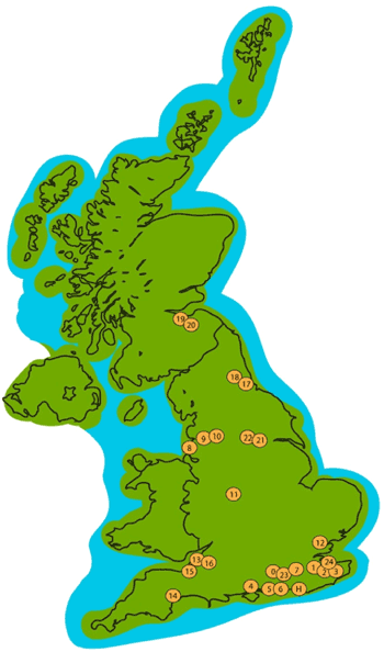 Locations of mortar samples taken in the UK